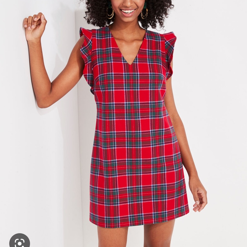 Women's Tartan Flutter-Sleeve Shift Dress